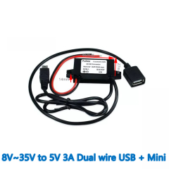 INPUT  DC 12V 24V (8-35V) to Output  DC 5V 3A 15W DC DC Step Down Converter   	MINI USB Right Angle  Dual wire USB  Converter