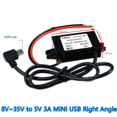 INPUT  DC 12V 24V (8-35V) to Output  DC 5V 3A 15W DC DC Step Down Converter   	MINI USB Right Angle  Dual wire USB  Converter