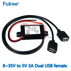 INPUT  DC 12V 24V (8-35V) to Output  DC 5V 3A 15W DC DC Step Down Converter   	MINI USB Right Angle  Dual wire USB  Converter