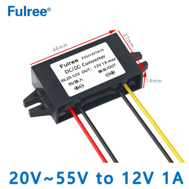 Super Small Size  Input  DC 48V 36V 24V( 20-55V) to  Output DC 12V 1A 2A 3A DC TO  DC Step Down Converter Electric Scooter Buck Power Supply for LED Lights