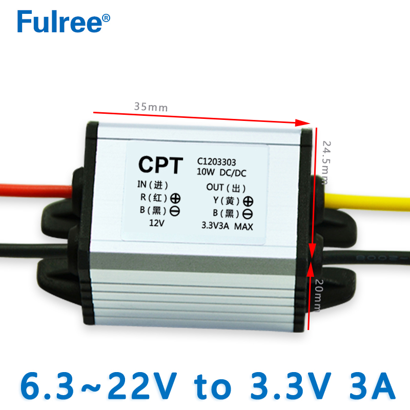 Input DC 12V(6.3-22V) to Output DC   3.3V 3A Max   9.9W Step Down Voltage Buck PVC /ALU  DC to DC  Converter Regulator Car CCTV Camera Power Supply Module