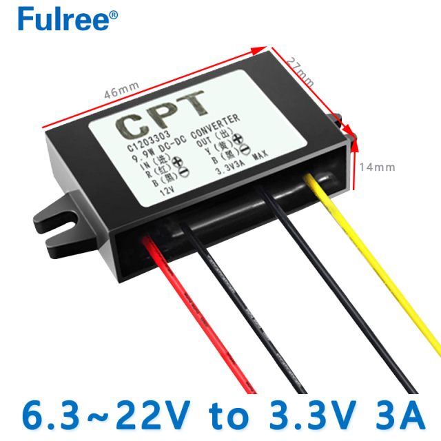 Input DC 12V(6.3-22V) to Output DC   3.3V 3A Max   9.9W Step Down Voltage Buck PVC /ALU  DC to DC  Converter Regulator Car CCTV Camera Power Supply Module