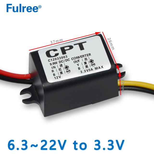 Input DC 12V(6.3-22V) to Output DC   3.3V 3A Max   9.9W Step Down Voltage Buck PVC /ALU  DC to DC  Converter Regulator Car CCTV Camera Power Supply Module