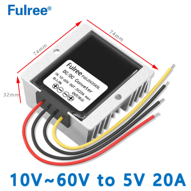 Input  DC   12V 24V 36V 48V(10-60V) to Output DC 5V 5A 10A 20A 100W DC DC Step Down Converter Golf Cart Ebike Voltage Regulator