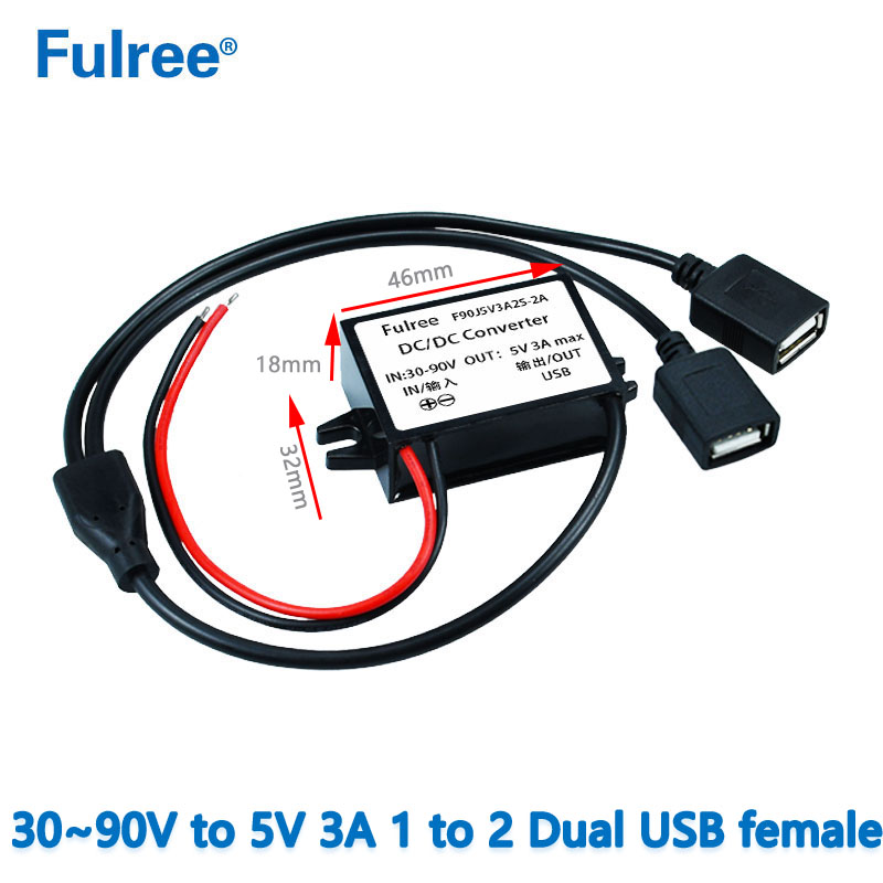 INPUT   DC 36V 48V 60V 72V (30-90V) to Output  DC   5V  3A Max Inverter Converter Micro MINI  USB  Car Phone Charger Adapter Power Supply for GPS DVR Recorder
