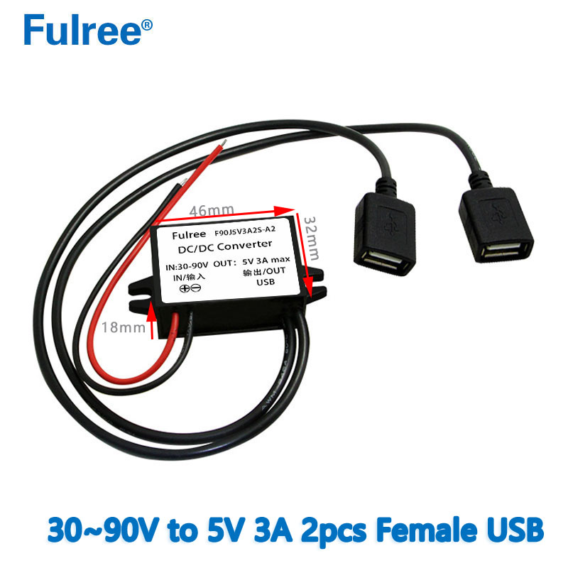 INPUT   DC 36V 48V 60V 72V (30-90V) to Output  DC   5V  3A Max Inverter Converter Micro MINI  USB  Car Phone Charger Adapter Power Supply for GPS DVR Recorder