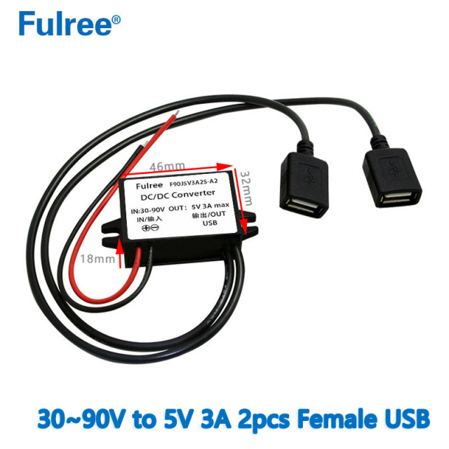 INPUT   DC 36V 48V 60V 72V (30-90V) to Output  DC   5V  3A Max Inverter Converter Micro MINI  USB  Car Phone Charger Adapter Power Supply for GPS DVR Recorder