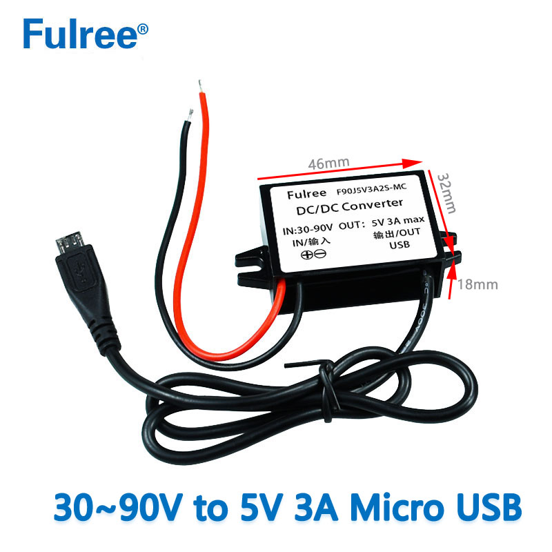 INPUT   DC 36V 48V 60V 72V (30-90V) to Output  DC   5V  3A Max Inverter Converter Micro MINI  USB  Car Phone Charger Adapter Power Supply for GPS DVR Recorder