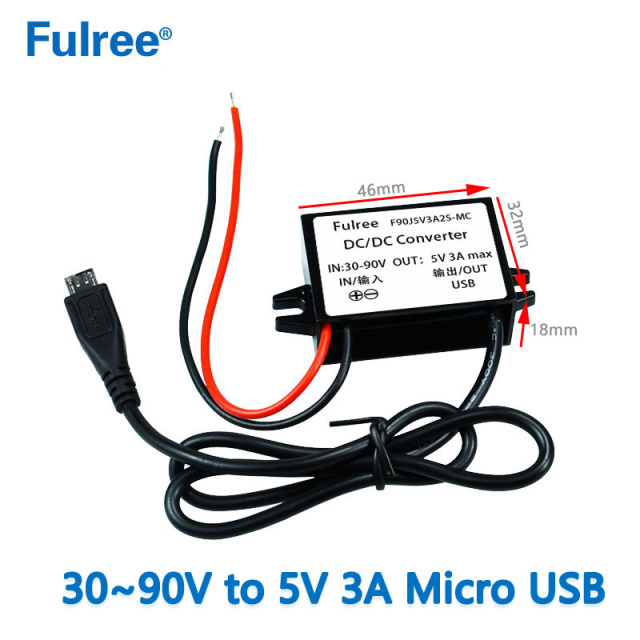 INPUT   DC 36V 48V 60V 72V (30-90V) to Output  DC   5V  3A Max Inverter Converter Micro MINI  USB  Car Phone Charger Adapter Power Supply for GPS DVR Recorder