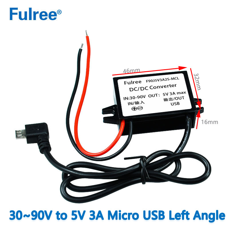 INPUT   DC 36V 48V 60V 72V (30-90V) to Output  DC   5V  3A Max Inverter Converter Micro MINI  USB  Car Phone Charger Adapter Power Supply for GPS DVR Recorder