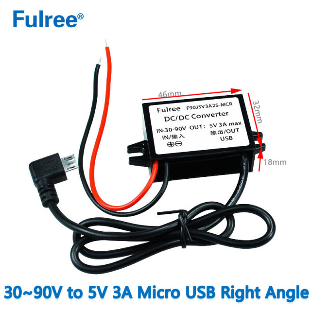 INPUT   DC 36V 48V 60V 72V (30-90V) to Output  DC   5V  3A Max Inverter Converter Micro MINI  USB  Car Phone Charger Adapter Power Supply for GPS DVR Recorder