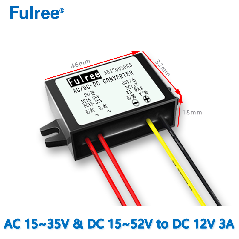 Input AC/DC 24V （AC 15-35V and  DC 15-52V）   to    Output DC   12V  1A/2A/3A   AC/DC to DC Buck Converter Module
