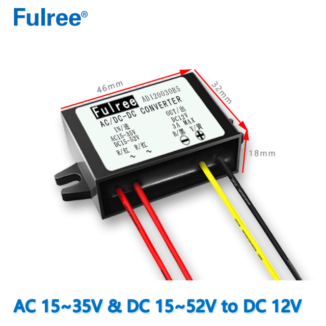 Input AC/DC 24V （AC 15-35V and  DC 15-52V）   to    Output DC   12V  1A/2A/3A   AC/DC to DC Buck Converter Module