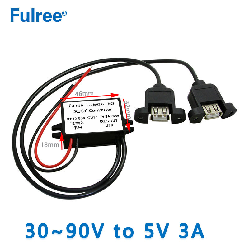INPUT   DC 36V 48V 60V 72V (30-90V) to Output  DC   5V  3A Max Inverter Converter Micro MINI  USB  Car Phone Charger Adapter Power Supply for GPS DVR Recorder