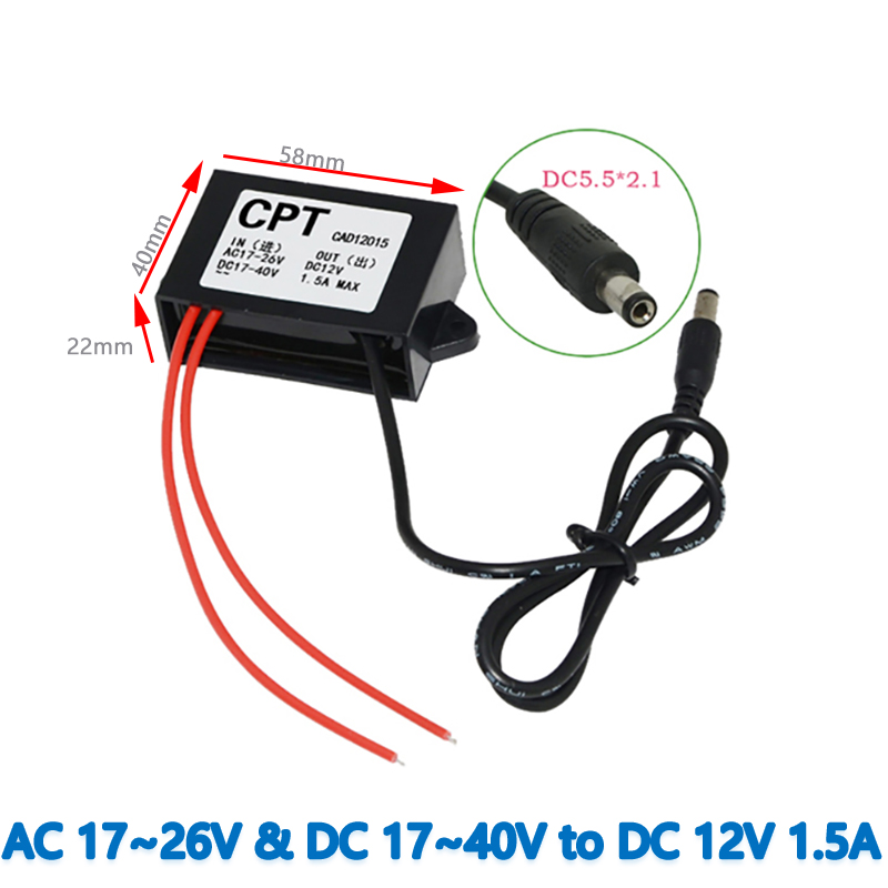 Input  AC / DC 24V (AC 17-26V  and  DC 17-40V )   to    Output DC   12V  1.5A / 2A / 3A Max AC/DC to DC converter FOR CCTV Monitor