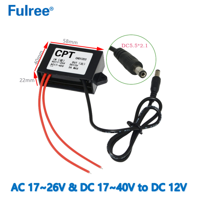 Input  AC / DC 24V (AC 17-26V  and  DC 17-40V )   to    Output DC   12V  1.5A / 2A / 3A Max AC/DC to DC converter FOR CCTV Monitor