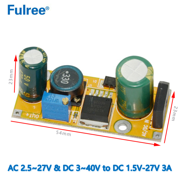 Fulree   Input  AC DC  24V (AC 2.5~27V & DC 3~40V)  to Output   DC 1.5V-27V 3A Max  AC TO  DC  Buck Converter Step-Down Module LM2596 Adjustable