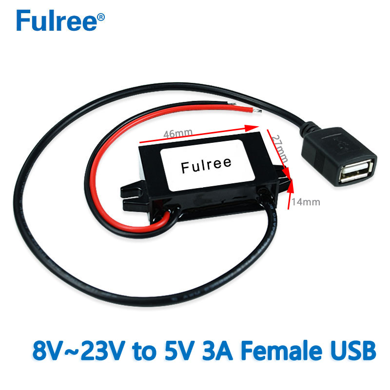 Input DC 12V （8-23V ）to  Output DC  5V  3A   15W Max Micro USB 5Pin Male Plug Connector Adapter Car Phone Charger DC DC Converter DVR Dash Cam Power Supply