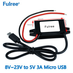 Input DC 12V （8-23V ）to  Output DC  5V  3A   15W Max Micro USB 5Pin Male Plug Connector Adapter Car Phone Charger DC DC Converter DVR Dash Cam Power Supply