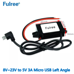 Input DC 12V （8-23V ）to  Output DC  5V  3A   15W Max Micro USB 5Pin Male Plug Connector Adapter Car Phone Charger DC DC Converter DVR Dash Cam Power Supply