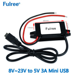 Input DC 12V （8-23V ）to  Output DC  5V  3A   15W Max Micro USB 5Pin Male Plug Connector Adapter Car Phone Charger DC DC Converter DVR Dash Cam Power Supply