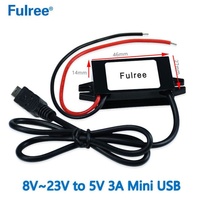 Input DC 12V （8-23V ）to  Output DC  5V  3A   15W Max Micro USB 5Pin Male Plug Connector Adapter Car Phone Charger DC DC Converter DVR Dash Cam Power Supply