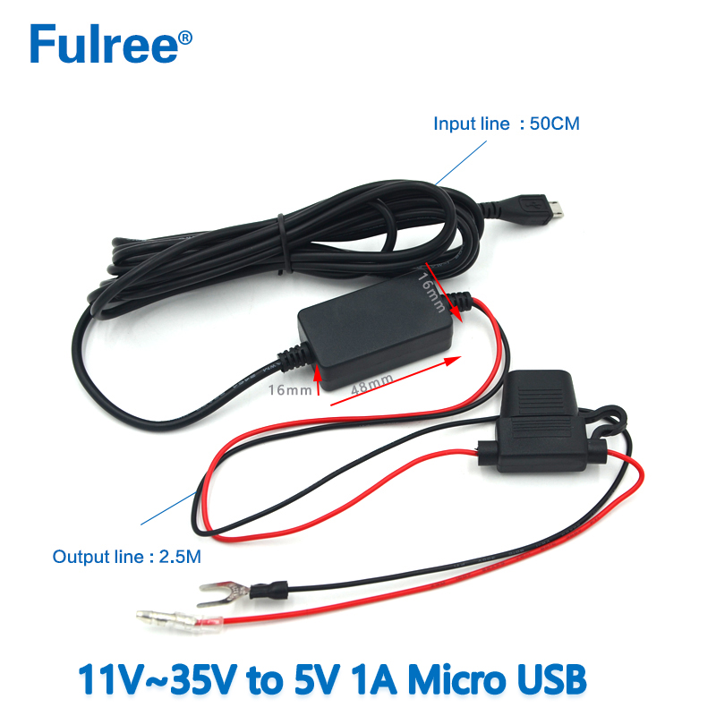 3M 10FT Mini Micro USB INPUT   DC  12V 24V (11V-35V) to  Output DC 5V  1A 2A (2.5A Max)Dash Cam Hardwire Kit Low Voltage Protection GPS Radar Detector Charging DC DC Converter