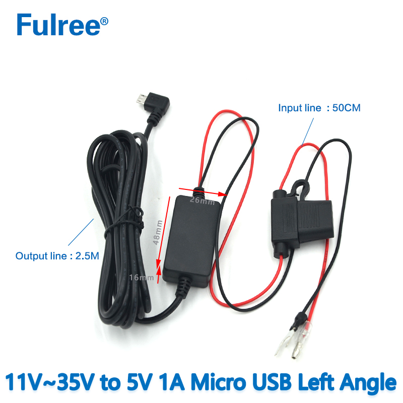 3M 10FT Mini Micro USB INPUT   DC  12V 24V (11V-35V) to  Output DC 5V  1A 2A (2.5A Max)Dash Cam Hardwire Kit Low Voltage Protection GPS Radar Detector Charging DC DC Converter