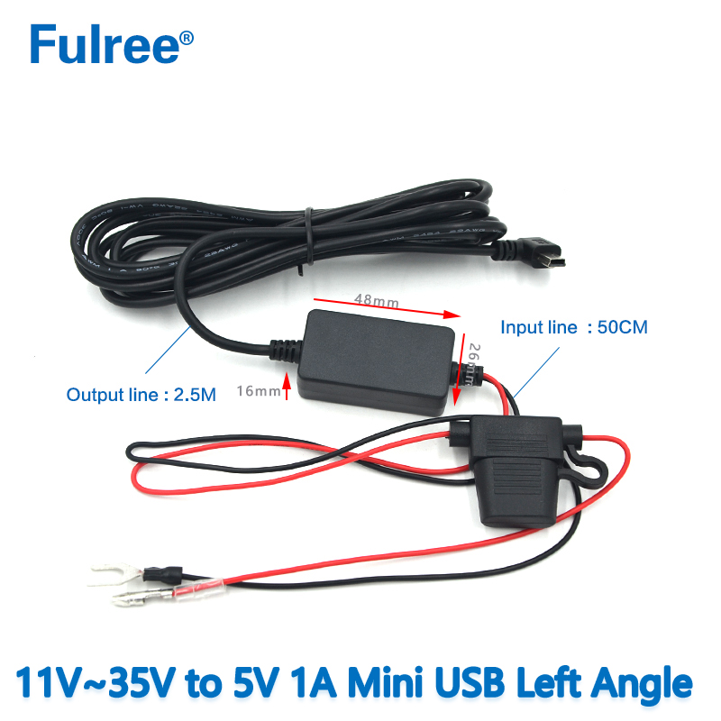 3M 10FT Mini Micro USB INPUT   DC  12V 24V (11V-35V) to  Output DC 5V  1A 2A (2.5A Max)Dash Cam Hardwire Kit Low Voltage Protection GPS Radar Detector Charging DC DC Converter