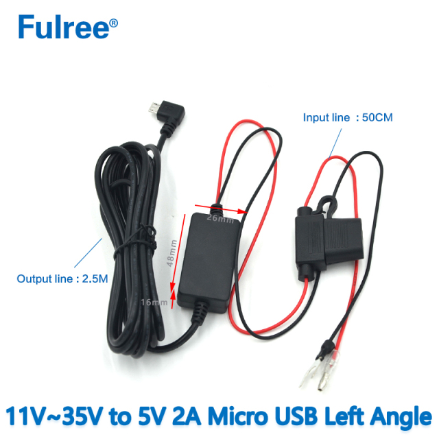 3M 10FT Mini Micro USB INPUT   DC  12V 24V (11V-35V) to  Output DC 5V  1A 2A (2.5A Max)Dash Cam Hardwire Kit Low Voltage Protection GPS Radar Detector Charging DC DC Converter