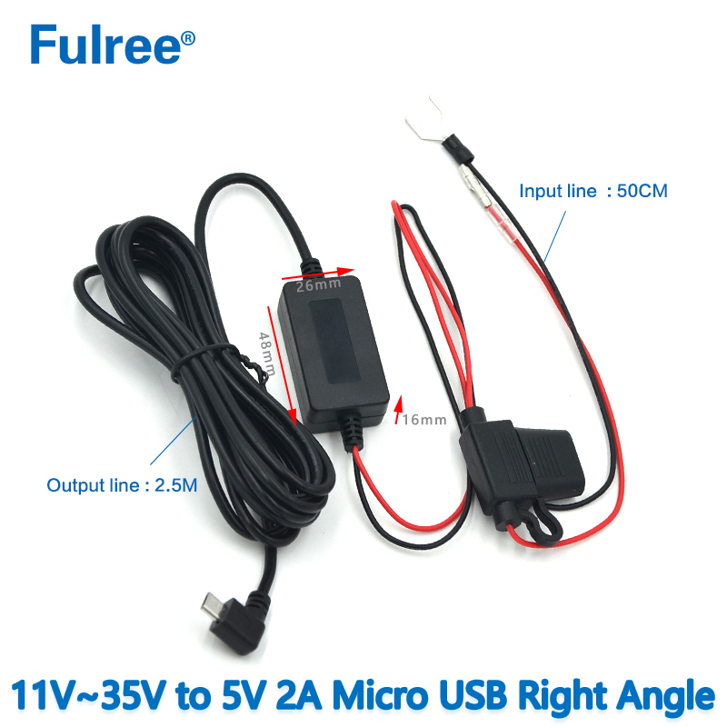 3M 10FT Mini Micro USB INPUT   DC  12V 24V (11V-35V) to  Output DC 5V  1A 2A (2.5A Max)Dash Cam Hardwire Kit Low Voltage Protection GPS Radar Detector Charging DC DC Converter