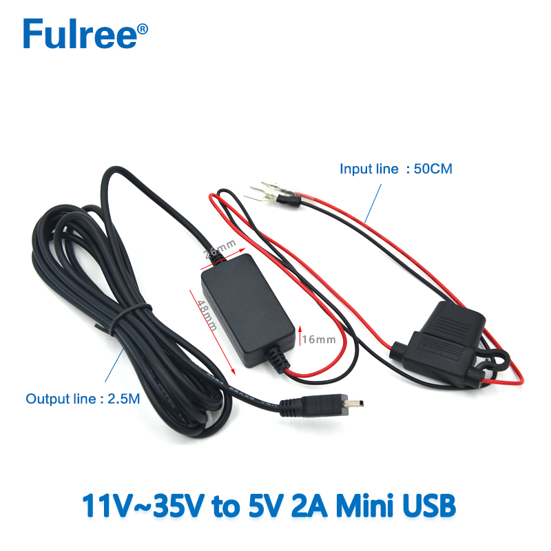 3M 10FT Mini Micro USB INPUT   DC  12V 24V (11V-35V) to  Output DC 5V  1A 2A (2.5A Max)Dash Cam Hardwire Kit Low Voltage Protection GPS Radar Detector Charging DC DC Converter