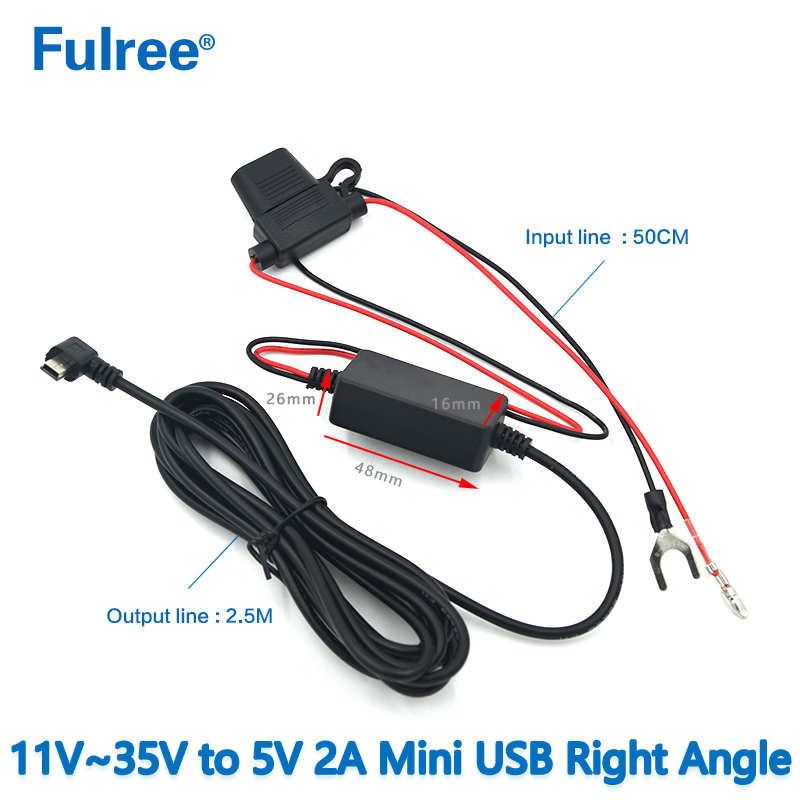 3M 10FT Mini Micro USB INPUT   DC  12V 24V (11V-35V) to  Output DC 5V  1A 2A (2.5A Max)Dash Cam Hardwire Kit Low Voltage Protection GPS Radar Detector Charging DC DC Converter