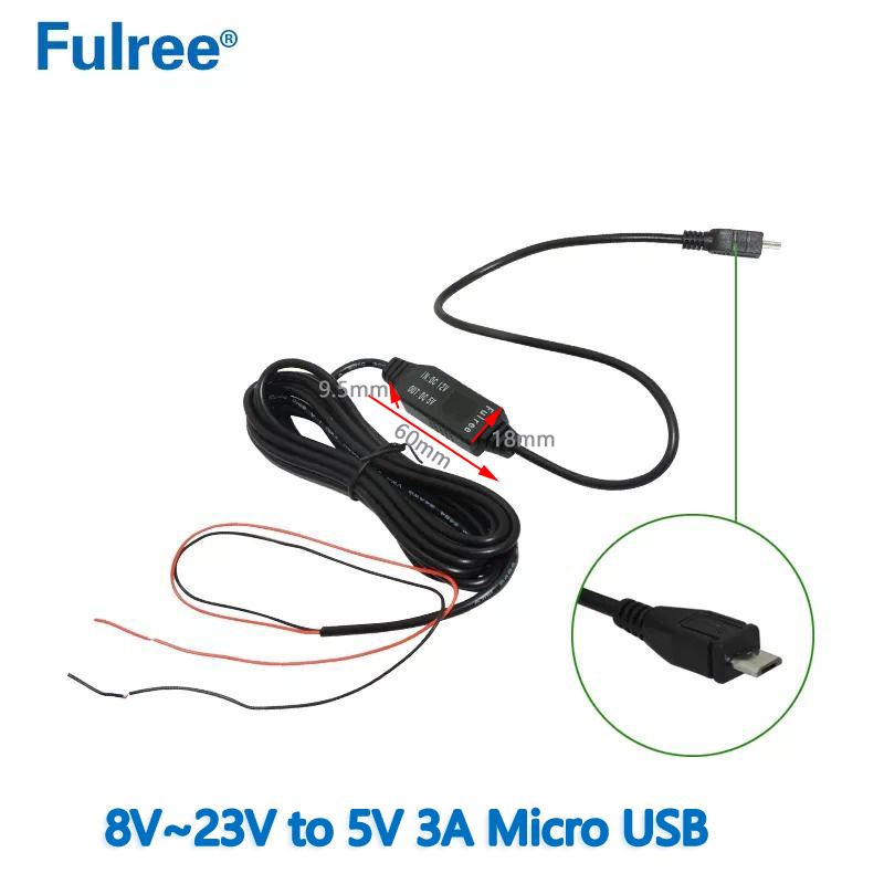 3M Input DC 12V (8-23V)  to  Output DC  5V 3A 15W Max  DC Step Down Buck Converter Straight Angled Curved Bend Mini Micro USB DVR GPS CCTV Monitor Camera Car Charger