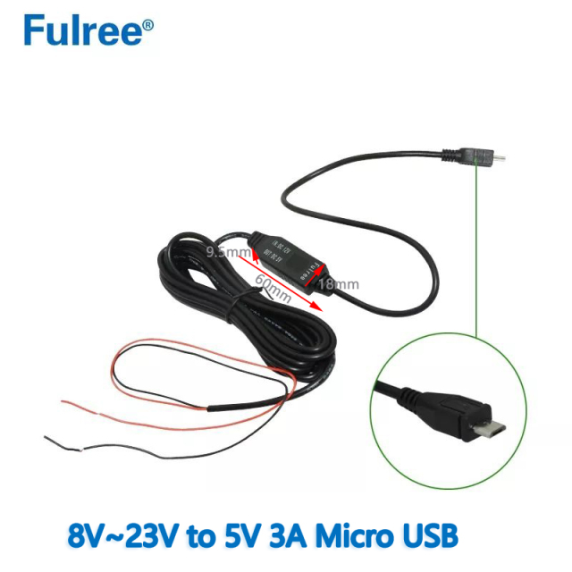 3M Input DC 12V (8-23V)  to  Output DC  5V 3A 15W Max  DC Step Down Buck Converter Straight Angled Curved Bend Mini Micro USB DVR GPS CCTV Monitor Camera Car Charger