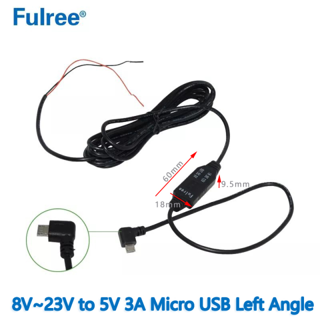 3M Input DC 12V (8-23V)  to  Output DC  5V 3A 15W Max  DC Step Down Buck Converter Straight Angled Curved Bend Mini Micro USB DVR GPS CCTV Monitor Camera Car Charger
