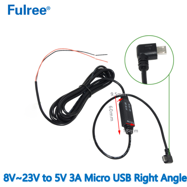 3M Input DC 12V (8-23V)  to  Output DC  5V 3A 15W Max  DC Step Down Buck Converter Straight Angled Curved Bend Mini Micro USB DVR GPS CCTV Monitor Camera Car Charger