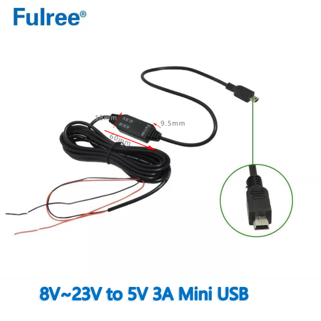 3M Input DC 12V (8-23V)  to  Output DC  5V 3A 15W Max  DC Step Down Buck Converter Straight Angled Curved Bend Mini Micro USB DVR GPS CCTV Monitor Camera Car Charger