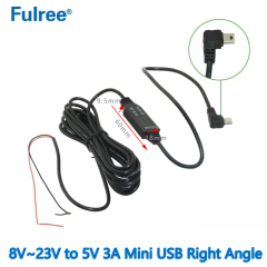 3M Input DC 12V (8-23V)  to  Output DC  5V 3A 15W Max  DC Step Down Buck Converter Straight Angled Curved Bend Mini Micro USB DVR GPS CCTV Monitor Camera Car Charger