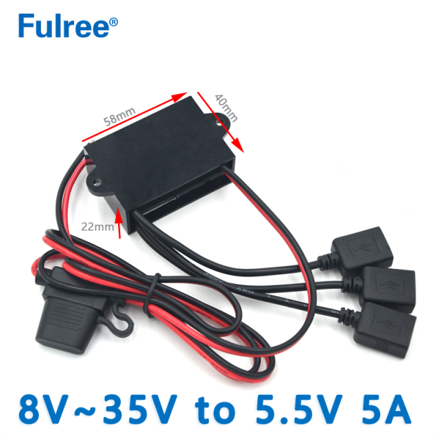 INPUT   DC 12V 24V ( 8-35V)to Output DC 5.5V 5A 27.5W DC DC Connector Car Power Converter Step Down Buck Module Triple 3 USB Connector Adapter 