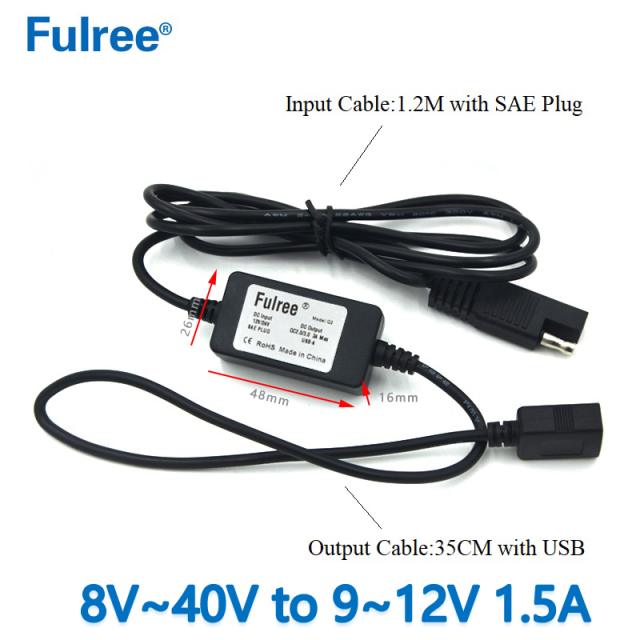 INPUT   DC 12V 24V (8-40V)  TO    Output   DC 3.6-12V    3A  2A  1.5A  SAE Connector to USB Adapter Quick Disconnect Motorcycle Car Quick Charge 3.0 Cable Kit for Mobile Phone Tablet GPS