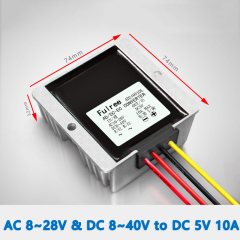 Input   AC 10-28V  and DC 8-40V   to       Output DC    5V  10A   MAX   AC/DC to DC converter  Car LED Display Screen Voltage Power Supply Step-Down Module 