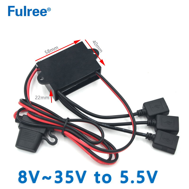 INPUT   DC 12V 24V ( 8-35V)to Output DC 5.5V 5A 27.5W DC DC Connector Car Power Converter Step Down Buck Module Triple 3 USB Connector Adapter 