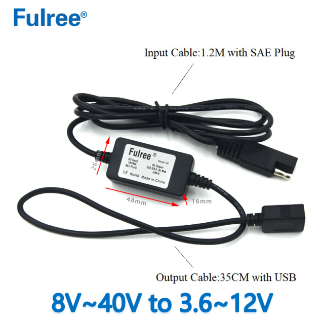 INPUT   DC 12V 24V (8-40V)  TO    Output   DC 3.6-12V    3A  2A  1.5A  SAE Connector to USB Adapter Quick Disconnect Motorcycle Car Quick Charge 3.0 Cable Kit for Mobile Phone Tablet GPS