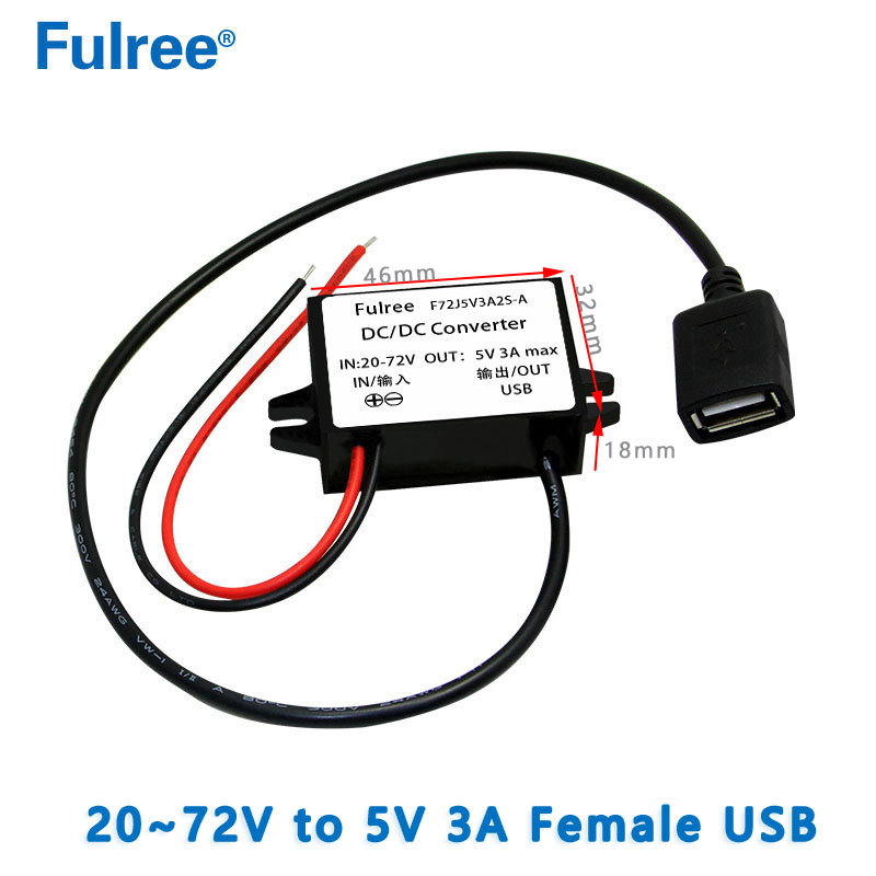 USB Socket   INput DC 24V 36V 48V 60V (20-72V)Step Down to  Output DC 5V  3A MAX Car Phone Charger Forklift Electronic Scooter Bicycle for Bulb GPS