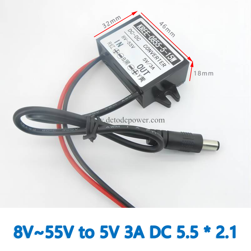 DC-DC converter Input  DC  12V 24V 36V 48V （8-55V) to Output DC  5V 3A 15W
