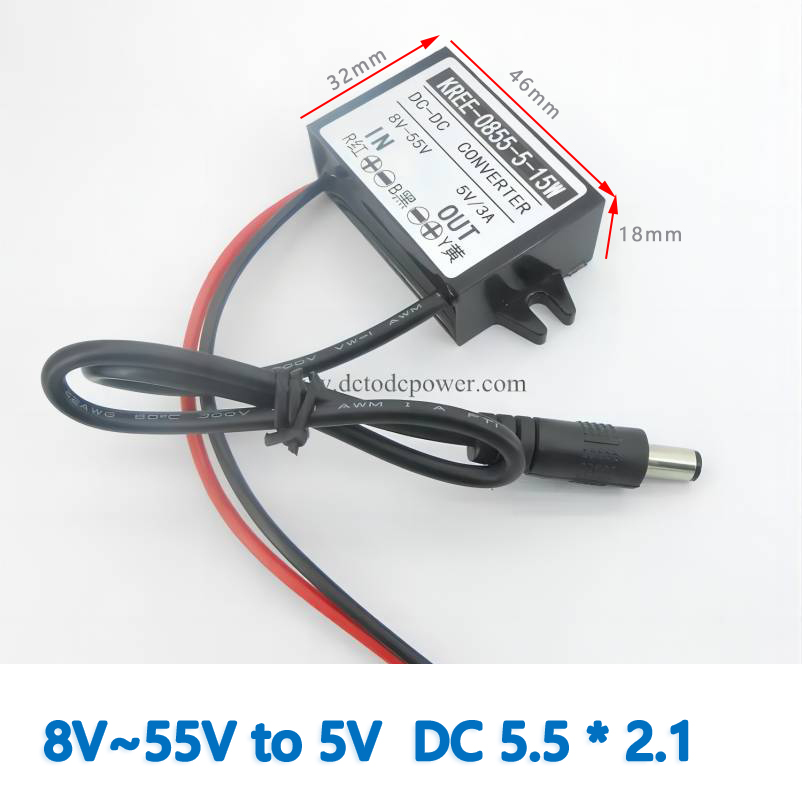 DC-DC converter Input  DC  12V 24V 36V 48V （8-55V) to Output DC  5V 3A 15W
