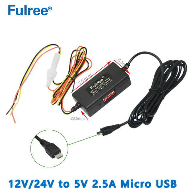 Mini Micro USB Input DC 12V/24V to   Output DC 5V 2.5A  DC to DC converter for Car Dashcam Camera 24 Hours Parking Monitoring