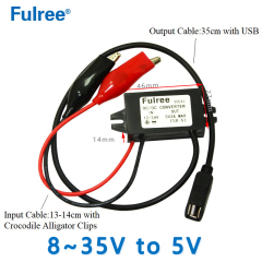 Fulree  INput DC 12V24V  (8V-35V) to    Output DC  5V 3A Car Charger Crocodile Alligator Clips to USB Cable for iphone/Samsung DC-DC Step Down Buck Converter