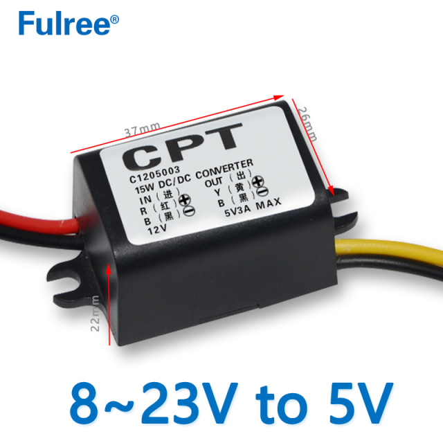 IP68 Waterproof 12 Volt to 5 Volt 3 Amps 15 Watts DC Buck Converter DC 12V to 5V Step Down Voltage Regulator Module